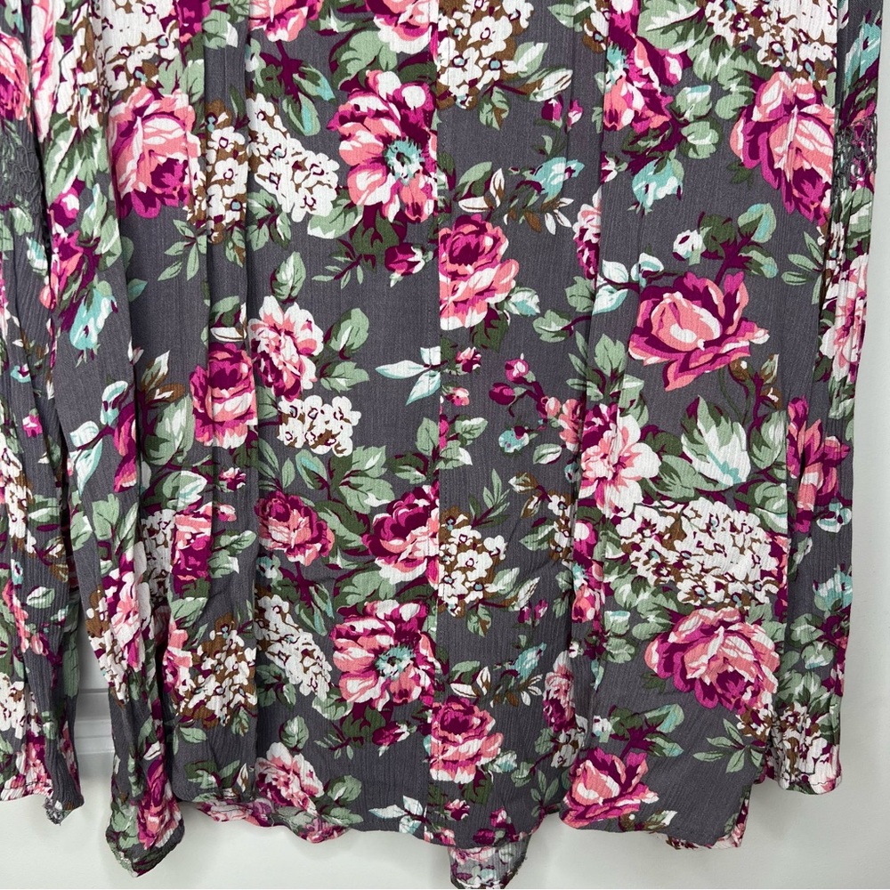 Hippie Floral Blouse in Gray and Pink Size Small Women's - Picture 4 of 10